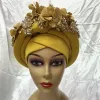 Tyg afrikansk huvudomslag för kvinnor turban femme nigerian aso Oke African Headtie Autogele Women Head Wrap Sying Fabric1set