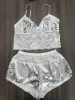 2-teiliges Set aus sexy Spitzen-Cami-Top und Shorts mit passendem Höschen – Damen-Dessous-Pyjama-Set e02o#