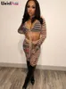 weird Puss Sexy Women Drag Stripes 2 Piece Set See Through Wrapped Bandage Crop Tops+Flare Pants Matching Streetwear Outfits F6rk#