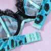 Lace Splicing Leopard Pattern Underwear Sexy Bra Briefs 3pcs Sets Womens Sexy Lingerie Breathable Bras Sets