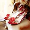 Robe chaussures 6.5cm sandales compensées femmes été fleurs douces transparents talons ouverts fishmouth rouge plus taille 49