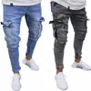 Calças de brim dos homens denim bolso lápis calças de carga verão outono fino regular ajuste jeans homens elasticidade calças elásticas masculino p5di #