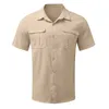 2024 New Cott Linen Camisas de manga corta para hombres Verano Color sólido Cuello vuelto Camisa casual Camiseta Camisas transpirables masculinas g21i #