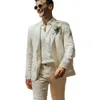 beige kostymer för män smala sommar hak lapp linne 2 bit blazer+byxor formell casual cusin wear fi bröllop smoking r2yq#