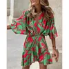 Casual Dresses Summer Irregular Mini Dress Fashion Print Elegant Bohemia Sundress Bat Sleeve Ruffles Vestidos For Women