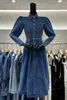 Casual Kleider Frühling 2024 Elegante Aline Vintage Revers Blase Hülse Stil Taille Schlank Denim Kleid Frauen