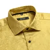 hi-tie Luxury Silk Men's Shirts Lg Sleeve Slim Fit Lapel Shirt For Men Gold Green Blouse Hawaii Beach Wedding Busin Gifts r90P#