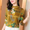Women's Blouses Real Silk Satin Shirt Spring Summer Elegant Stand Collar Long Sleeve Woman Shirts Female Vintage Print Blouse