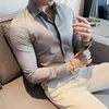 8 färger högkvalitativa män dr -skjorta 2022 Autumn LG Sleeve Solid Cceealed Packet Shirts Men Busin Slim Fit Social Shirt B5ie#