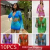 Robes de travail 10pcs gros articles en vrac cravate colorant gaze jupe manches évasées costume de plage ensembles de robe pour les femmes 2 pièces ensemble tenues X12871