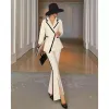 white And Black Women Suit Two Pieces Blazer+Split Flare Pants Patchwork Color Elegant Office Lady Coat Jacket Custom Made Set G3LP#