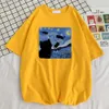 Vincent van Gogh Starry Gece Sevimli Kedi Erkekler Pamuk Kısa Kollu Crewneck Sıradan Üstler Yaratıcı Büyük Boy Kısa Kollu Mans Giyim Y68S#