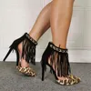 Sandals Leopard High Heels Pointed Toe Fringe Women Shoes Sexy Party Hollow Ladies Sandalias Summer Zapatos Mujer