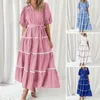 Casual Dresses Tie Waist Dress Elegant Women's Summer Maxi With Lapel Puffy Sleeves Tiered Ruffle Flowy Design Single Breasted For A