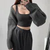 spring Autumn Women Knit Open Frt Sweater Lg Sleeve Butt Loose Short Cardigan Outerwear Coats D9jV#