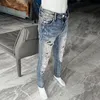 Street Fi Jeans da uomo Retro Wed Blu Stretch Skinny Jeans strappati Uomo Perline Patched Designer Dipinto Hip Hop Pantaloni di marca c1l6 #