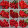 10Pcs/Lot Red Series Artificial Flower Material Burgundy Wedding Road Lead Backdrop Wall Floral Decor Home Fake Bouquet Arrange 240322