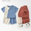 T-shirt Completo estivo da bambino Stile cinese in cotone e canapa Top a maniche corte + pantaloncini Set da due pezzi per neonati e ragazze24328