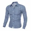 plaid Shirt Male Lg-Sleeved Shirts Spring Autumn Blouse Mens Top Blouse Lapel Butt Down Shirts Slim Cardigan For Man z30V#