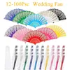 Decorative Figurines 24-100 Pcs Wedding Folding Hand Fan White Handheld Party Favors Gifts For Guests Foldable Dancing Props