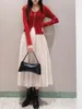 Çalışma Elbiseleri 2024 Bahar Şık İki Parçası Setler Sold V-Gutt İnce Uzun Kollu Haligan Galet Gibi Kayma Elbise Japon Mizaç Kadın Takımları