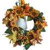 Fleurs décoratives-décoration de couronne d'automne-citrouille d'automne et tournesols pour porte d'entrée maison Halloween Thanksgiving