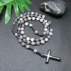 Pendant Necklaces Natural Tiger Eye Beaded Necklace For Women Men Catholic Christ Rosary Hematite Cross Male JewelryPendant