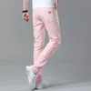 Heren rechte jeans Design Fi denim broek Elastisch slank recht Koreaans Casual Rood Geel Roze Jeugdfeest Hiphop B4ph #