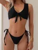 Women's Swimwear Sexy Black Bow Tie Bikinis Sets Two Pieces High Waist Thong Swimsuits Women Biquini Bathing Suits