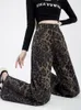 Jeans da donna per il tempo libero con stampa leopardata pantaloni larghi a vita alta in denim a gamba larga 2024 abbigliamento alla moda primaverile
