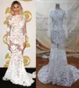 2015 Beyonce Dresses Sheer Celebrity gowns Sheer Long Sleeve Crew Mermaid Court Train Evening Red Carpet Dresses Real Images7185512