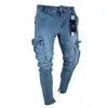 Calças de brim dos homens denim bolso lápis calças de carga verão outono fino regular ajuste jeans homens elasticidade calças elásticas masculino p5di #