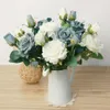 Jedwabny kwiat sztuczny mini róża 7pcs kwiaty ślub dla domowych roślin do dekoracji 37 cm s