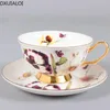 Xícara de café europeia de cerâmica e pires pequeno osso fresco china xícara de cerâmica caneca de chá da tarde flor xícara de chá 200ml presente dxuialoi 240312