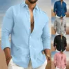 vendita calda 100% lino Cott NUOVE camicie a maniche lunghe da uomo tinta unita colletto rovesciato casual taglie forti abbigliamento primavera autunno m6XU #