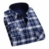 Projekt Lapel Men Plecee koszulka Plaid Print grube pluszowe rękaw LG Top Men Men Formal Busin Style w średnim wieku koszulka u3sk#