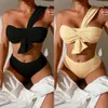 2024 New Single Shoulder Bra Split Swimsuit High Waist Three Point Bikini One Shoulder Swimsuit