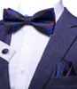 Noeuds papillon Hi-Tie Jacquard rayé bleu marine papillon soie hommes cravate Hanky bouton de manchette pré-noué noeud papillon pour la fête de mariage d'affaires masculine