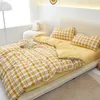 Yatak takımları minimalist ekose yıkanmış pamuklu yatak dört parçalı yastık kılıfı yatak odası dekorasyon yorgan çarşafları keten ev tekstil öğrenci yurt