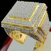 Choucong luxo masculino hiphop rock anel pavimentar diamante amarelo ouro cheio festa de casamento anéis para homens dedo jóias 239v