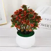 Decorative Flowers Simulated Potted Plant Plastic Flower Bonsai Artificial Rose Fake Ornaments For Home Office Party Desktop Decor