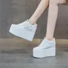 Casual Schoenen 12CM Echt Leer Platform Wedge Chunky Sneaker Verborgen Hakken Ademend Lente Herfst Hoge Merk Vulcaniseer