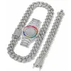 Catene Collana Orologio Bracciale Miami Catena a maglie cubane Grande oro ghiacciato Strass Bling Cubana Uomo Gioielli Hip Hop Girocollo Watche215Q