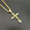 Pendant Necklaces Pendant Necklaces Gold Color Cross Christ Jesus Necklace 316L Stainless Steel Link Rolo Chain Heavy Men Jewelry Gift