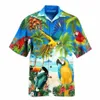 Męskie hawajskie koszule Parrot Print koszula dla mężczyzn Summer Short Shor-Down Kołnierz Streetwear Lose Vacati Beachwear Camisa P1ds#