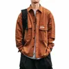 Japonais Vintage Waffle Cargo Shirt Hommes Vêtements Coréen Fi Streetwear Manteau Tendance Plus Taille Harajuku Casual Noir Revers Top f9mp #