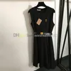 Women Summer Sleeveless Dress Luxury Letters Embroidered Dresses with Belt Casual Style Dress