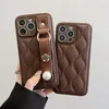 Wrist Strap PU Leather phone cases for iPhone 15 pro max 14 plus13 12 11 11 Pro plus Checked Pattern shell PU leather Designer Cover