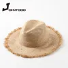 chapeau de paille pour femmes fait à la main avec grand bord large pour les filles chapeau de paille de plage Panama en raphia naturel de haute qualité chapeau de soleil de vacances 240325