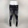 Jeans da uomo High Street Fashion Uomo Retro Nero Grigio Stretch Slim Fit Pantaloni di marca Hip Hop firmati strappati dipinti